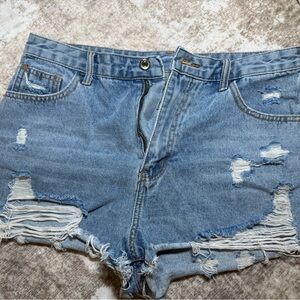 SHEIN Blue Distressed high waisted denim Jean Shorts